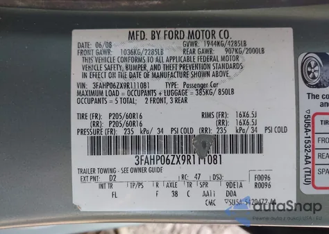 2009 Ford Fusion S from USA, damaged, VIN 3FAHP06ZX9R111081